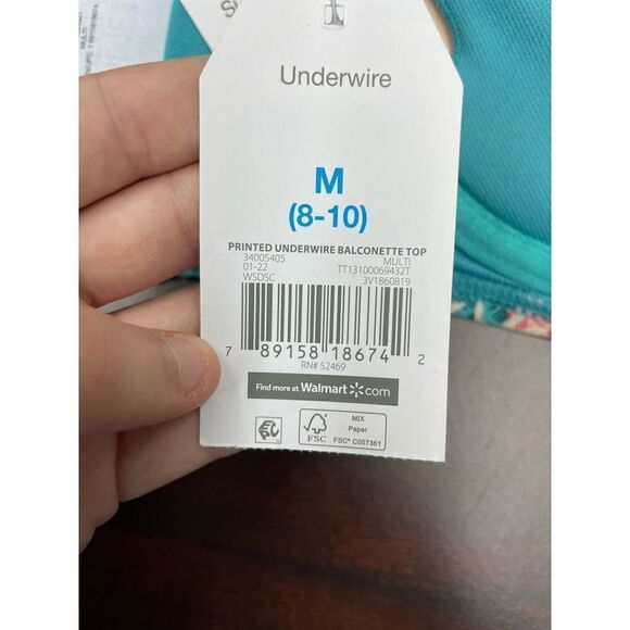 NWT Time and Tru Printed Underwire Balconette Swim Top - Picture 7 of 7